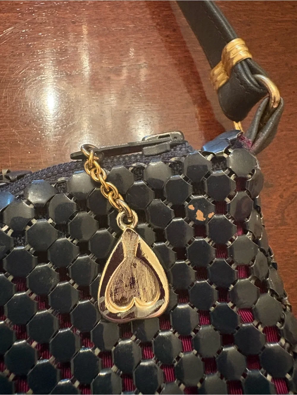 Whiting and Davis Navy Blue Metal Mesh with Leather Strap Crossbody Shoulder Bag
